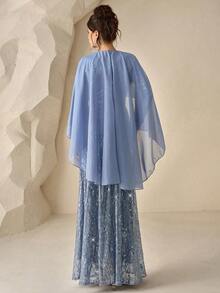 Coutiva 女士圆领长袖亮片奢华正式晚礼服（重工装饰） - 霧霾藍 - 查看 2