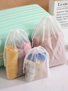 Paquete de 15 bolsas de almacenamiento portátiles con cordón para lijar ropa, organizadores de viaje transparentes, impermeables y a prueba de polvo, bolsas de embalaje de plástico, bolsas perfectas para zapatos de viaje, ideales para viajes, actividades al aire libre, camping, hogar y uso en el baño, bolsas impermeables, imprescindibles para verano y otoño, perfectas para los artículos esenciales de regreso a la escuela - Bolsa con cordón esmerilado - Ver 7