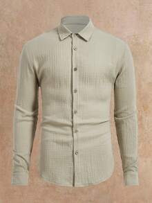 HIMLAND Men's Pale Yellow Relaxed Fit Long Sleeve Button-Up With Rolled Cuffs & Deep Open Neckline. Lightweight Woven Fabric With Soft Drape. Sunny Resort Lay - Multicolor - View 7