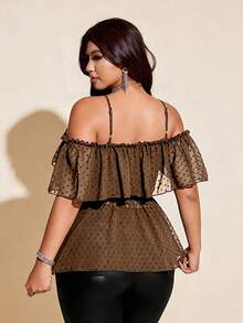 Viva Relle Plus Size Women's Sexy Off-Shoulder Backless Ruffle Trim Blouse - Brown - View 5