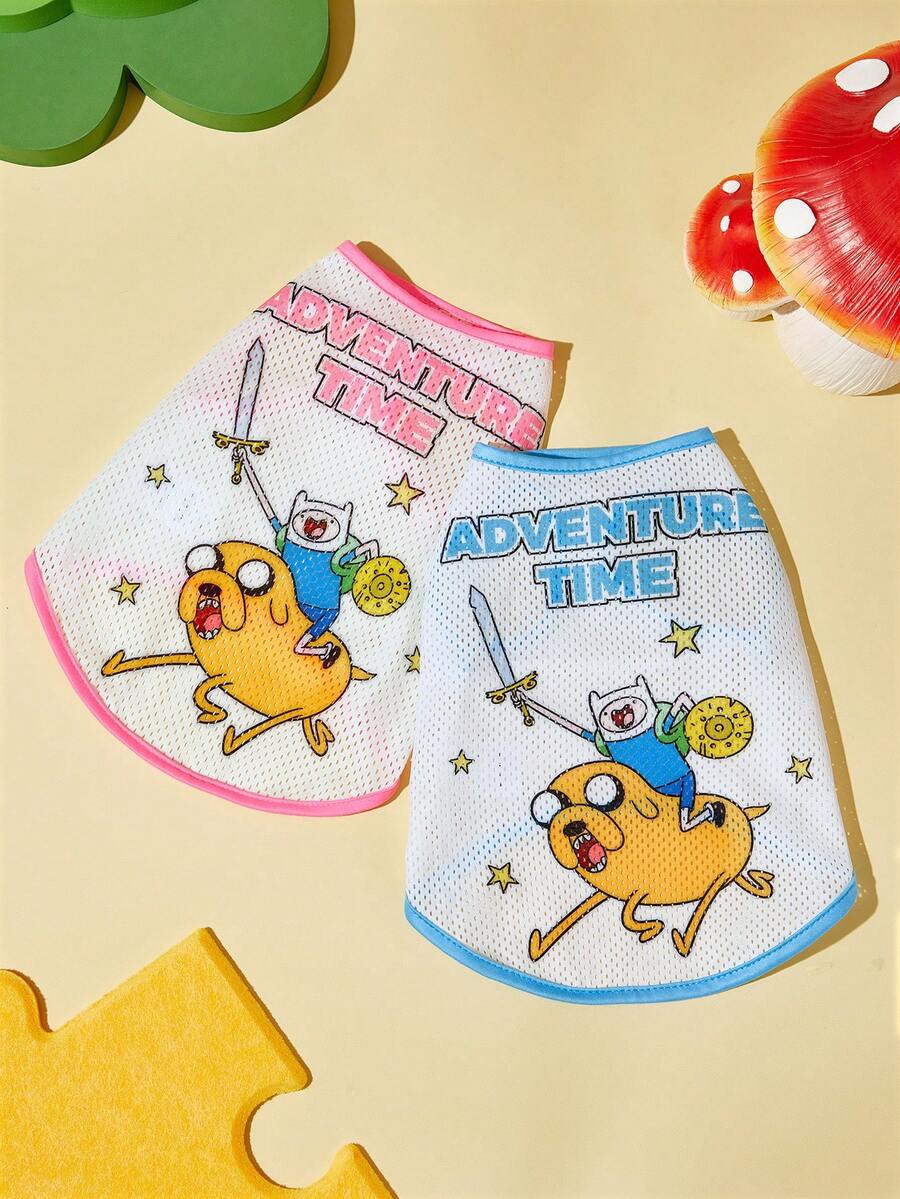 ADVENTURE TIME X SHEIN 1件 Finn & Jake 可愛卡通寵物背心,運動網眼透氣無袖狗貓背心,運動球衣風格小狗上衣,雙面印花多尺寸 XXS-XXXXXL 適用於小型中型大型犬貓,寵物主人與粉絲的完美禮物 - 彩色 - 查看 1