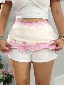 Comfortcana Chân váy mini size lớn phong cách gợi cảm thường ngày, viền ren hoa, xuân/hè - trắng - Xem 6
