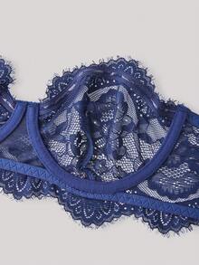 Hourtrue 2 piezas Conjunto de lencería elegante y sexy de encaje para mujer para el verano - azul real - Ver 4