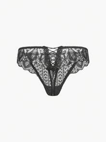Bisouelle Tanga de Renda Floral, Lingerie Sexy - Preto - Visão 2