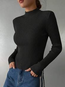 DAZY Women's Solid Stand Collar Long Sleeve Casual Business Pullover Sweater For Fall,Long Sleeve Tops - Black - View 8