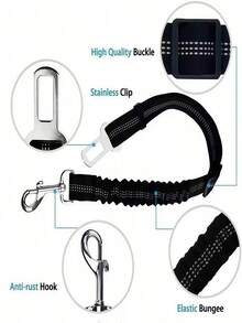 1PC Premium Dog Car Safety Leash With Shock Absorber & Reflective Strips - Adjustable Heavy Duty Pet Seat Belt For All Breeds, Crash-Tested Travel Restraint For Small Medium Large Dogs, Puppy Vehicle Harness, Essential Road Trip Accessories, Safety Vest Alternative For Car Ride, Gift For Dog Owners - Multicolor - View 3