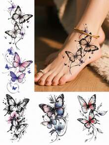 5-Piece Couple Temporary Tattoo Stickers, Waterproof Butterfly & Rose Pattern False Tattoo, Long-Lasting Dermatologically Tested Easy Apply Remove, For Music Festival Tattoo Party Pool Party Outdoor Festival - Multicolor - View 10