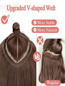 V-Shaped One-Piece Clip In Human Hair Extensions With 5 Clips 4# Chocolate Brown Silk Straight Clip In Hair Weft Volume-Enhancing Wavey Extension Easy Installation Hair Extensions For Women - S4 - View 6