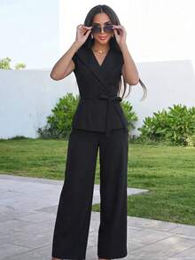 Alya Khalil 黑色夏季修身腰帶式西裝外套 - 黑色 - 查看 5