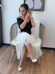 Jeta Ari White Chiffon Ruffled Asymmetrical Mid-Length Skirt, Wedding Guest Special Occasion Boho Re-Wearable Romantic Celebration Summer Carnival Beach Going Out Vacation Holiday Skirt - Beige - View 7
