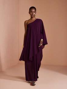 JIAN LASALA Women Chiffon Boho Asymmetrical Neck Long Sleeve Wide Leg Jumpsuit - Chocolate Brown - View 4