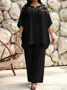 SHEIN Lady 黑色大尺碼兩件套 - 黑色 - 查看 7