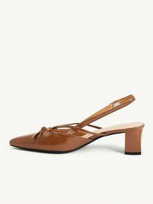 CUCCOO CHICEST Brown Pointed Bow Slingback Thick Heel Sandals, Workplace Commuting Temperament Shoes - Avocado Brown - View 11