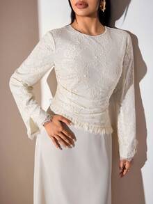 Veilorie 女款蕾絲圓領長袖收腰阿拉伯風洋裝 - 黃色 - 查看 1