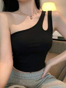 DAZY Women's One Shoulder Hollow Out Slim Fit Top Summer,Crop Tops Women Going Out Tops - Black - View 11