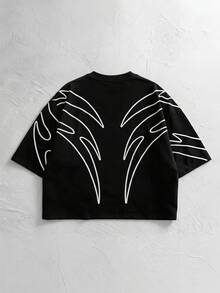 NORVETH Casual Men's Graphic Print Round Neck Short Sleeve T-Shirt Mens Crew Neck Printed T Shirt Street Style Men Graphic Boxy Oversized T-Shirt Mens Streetwear Shirts Oversized Graphic Tees Men - Black - View 3