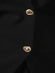 Vixey 紋理編織V領開衩下擺鈕扣上衣 - 黑色 - 查看 5
