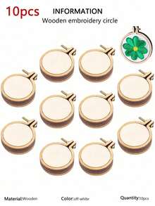 10pcs Mini Embroidery Hoop Ring Wooden Cross Stitch Frame Handmade Pendant Crafts Embroidery Kit - As Picture - View 9