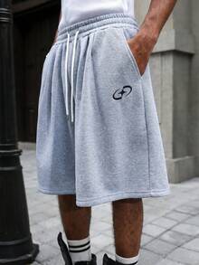 PAVTROS Men's Geometric Print Drawstring Waist Pocket Loose Shorts - Grey - View 1