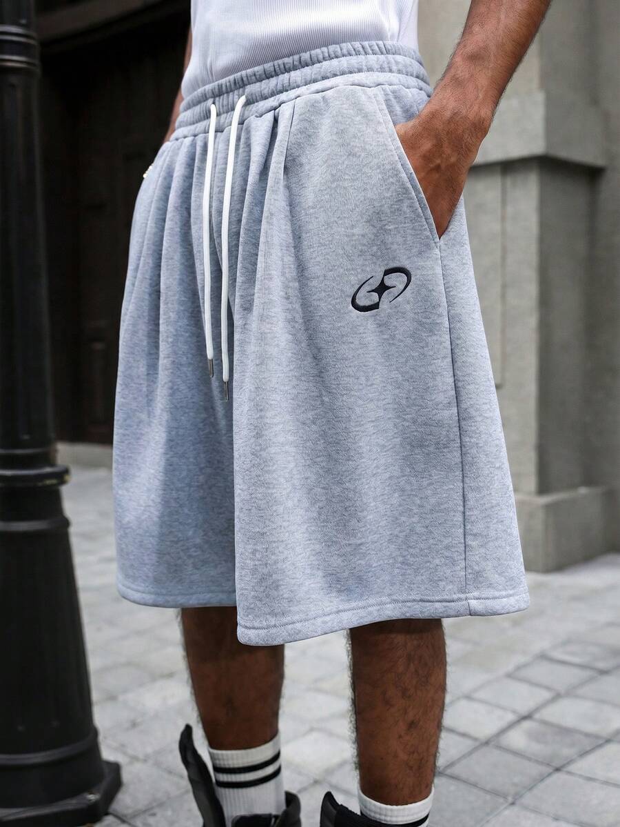 PAVTROS Men's Geometric Print Drawstring Waist Pocket Loose Shorts - Grey - View 1
