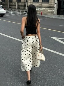 Coolane 女款夏秋街頭風外出休閒復古棉質黑白波點低腰牛仔短褲百慕達七分牛仔褲 - 白色 - 查看 8