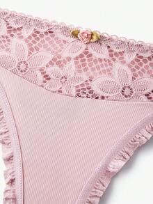 Bisouelle Conjunto de lencería de sujetador con aro y bragas de encaje en contraste para el verano para el verano - Lila Púrpura - Ver 10