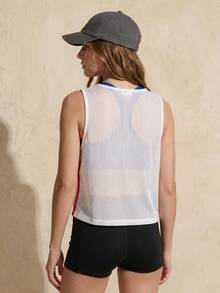 Exploreva Exploreva Translucent Colorblock Side Panel Crew Neck Pullover Tank Top Suitable For Summer Wear Work White Athletic Casual - White - View 2