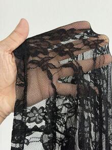 NU&NOW Plus Size Women's Black Halter Neck Lace Patchwork Mesh Sheer Waist Cut Out Fitted Dress, Spring Summer Mature Party Outfit - Black - View 7