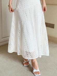 DAZY Women's Lace Embroidered Casual Versatile Date & Outing Skirt - White - View 6