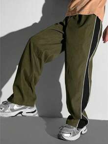 Tween Boy Sports Casual Colorblock Webbing Long Pants - Army Green - View 6