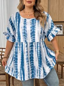 SHEIN CURVE+ Curve 加大码 US22 音乐节、海滨度假、波西米亚风 CURVE PLUS / / 女士格纹印花衬衫，适合春夏波西米亚风度假，休闲娃娃风衬衫 - 藍白色 - 查看 9
