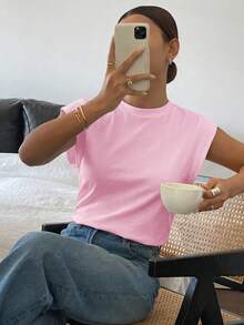 Siren Gaze Kaos Wanita Polos Kasual Sederhana Serbaguna untuk Aktivitas Sehari-hari, Warna Pink Lembut untuk Musim Panas - Berwarna merah muda - View 3