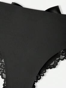 Bella Beso Floral Lace Bow Back Panty Lingerie Bow Tie - Black - View 5