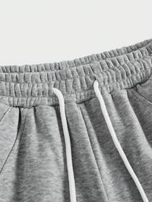 SWAVVY Men's Casual Loose Sweatpants, Black, With Ribbon Patchwork & Embroidery, Spring/Autumn,Wide Leg - Grey - View 3