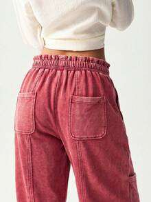 Bohemela Casual Solid Color Knit Loose Cuffed Sweatpants For Women - Burgundy - View 6