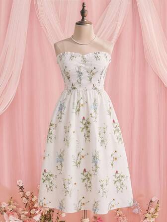 Fairycore Abito midi da donna taglie forti con stampa floreale e design a bustier