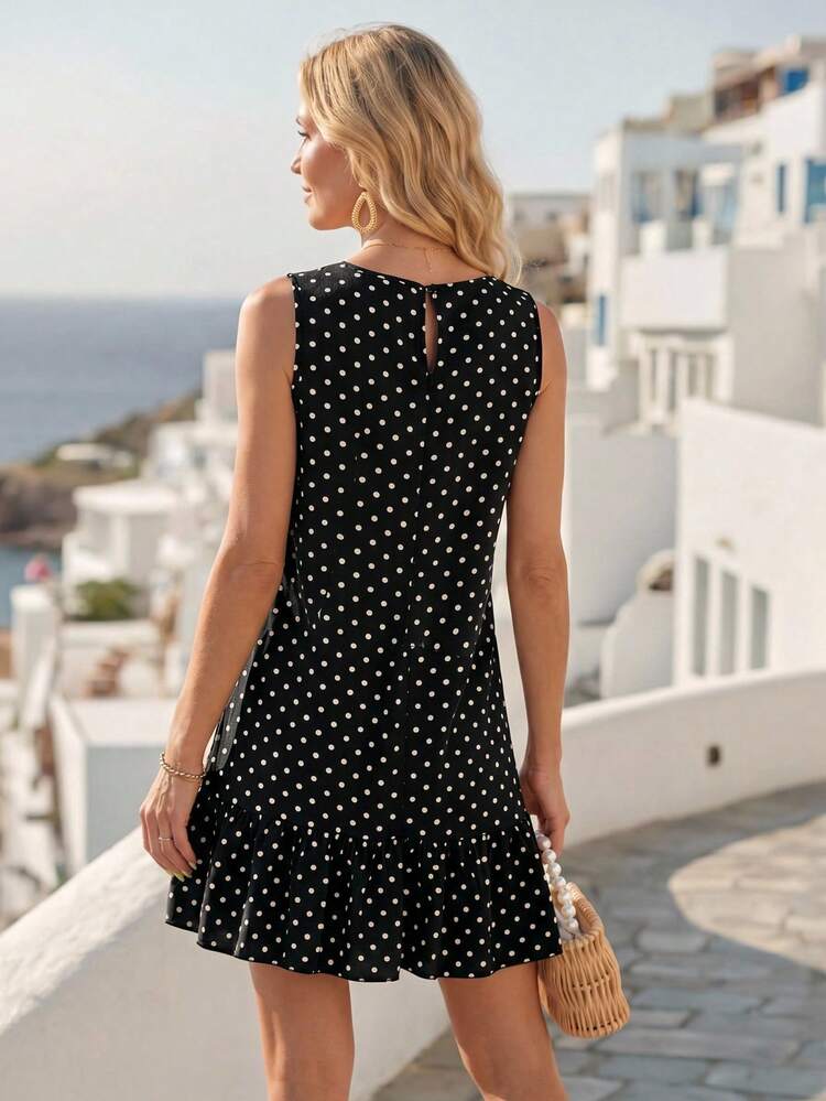 Polka Dot Ruffle Hem Dress,Tea Party Dress,Summer Dresses For Women