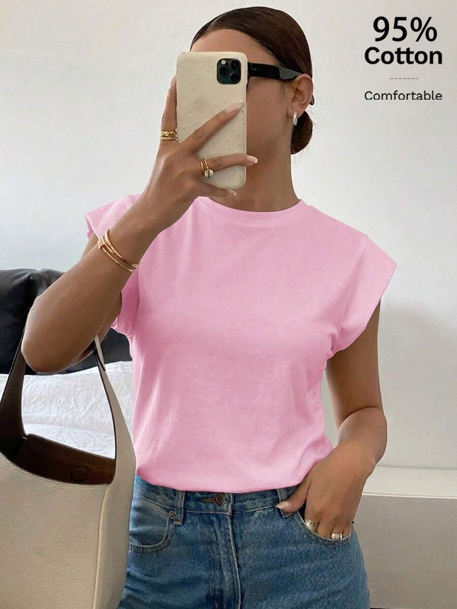 Siren Gaze Kaos Wanita Polos Kasual Sederhana Serbaguna untuk Aktivitas Sehari-hari, Warna Pink Lembut untuk Musim Panas - Berwarna merah muda - View 1