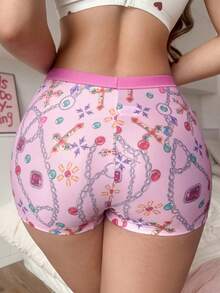 PetitDoll 1pc Women's Casual Printed Chain Shorts - Multicolor - View 2