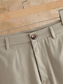 HIMLAND Pantalones cortos de verano minimalistas de unicolor casuales de pierna recta hasta la rodilla para hombres para ir al trabajo - Caqui - Ver 5