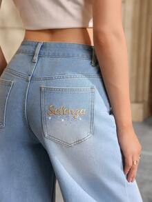 Selenza Women's Solid Color Fashion Straight Leg Cropped Jeans Everyday Light Blue Summer Casual Travel - Blue - View 3