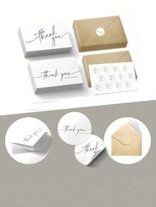 10PCS Thank You Cards With Envelopes And Stickers Set Small Business Owner Appreciation Notes Bulk Kraft Paper Flat Fold For Wedding Graduation Bridal Shower Party Favors - multicolor - View 6