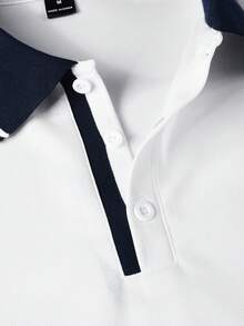 Calvornis 男士大尺碼騎士刺繡圖案休閒百搭日常穿著短袖 Polo 衫，儀式感 - 白色 - 查看 4
