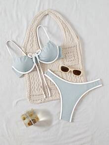 Swim Basics 女士系带性感比基尼泳装套装 - 彩色 - 查看 2