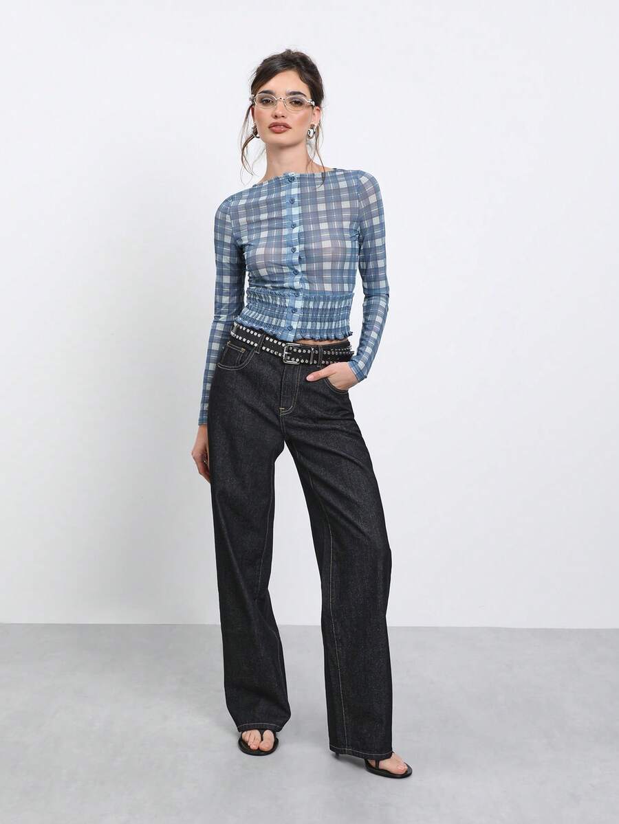 COUREZ Low Rise Straight Leg Jeans In Black , Y2K Casual Streetwear Summer For Women Going Out Everyday Pants For Women - Black - View 1