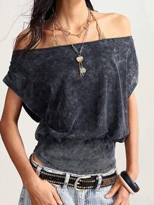 Bohemela Women's Casual Solid Color Knit T-Shirt, Summer Top Night Out Dark Grey - Black - View 3