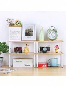 2 Pieces Cabinet Rack Organizer Stackable Cabinet Rack Kitchen Seasoning Rack Wooden Organizer Multifunctional Desktop Storage Rack Expandable Counter Top Rack Bathroom Counter Organizer - White - View 8