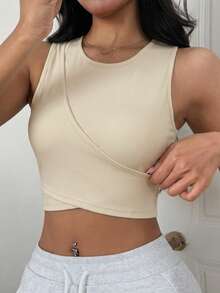 DAZY Light Shaping Solid Color Minimalist Wearable Sports Bra Tank Top For Women - Beige - View 5