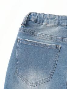 SHEIN Tween Girls Y2K Bohemian Vintage Washed Slim Fit Flare Jeans Soft Denim Pants Casual School Party Spring Autumn Back To School; Girls Light Blue Washed High Waist Micro Flare Wide Leg Jeans Summer Autumn Back To School Street Vintage Casual Versatile - Medium Wash - View 5