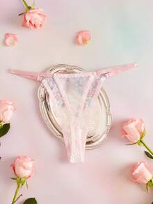 Elorette 女士花卉刺绣图案休闲日常三角裤 - 粉色 - 查看 7